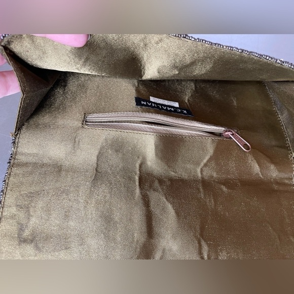 KC Malhan Brown Beaded Small Clutch Made in India Cotton Lined Twill Fabric - Picture 5 of 8